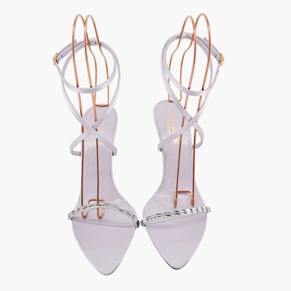 Saint Laurent Gippy Crystal Sandals EU 39.5 US 9.5 Lilac Purple Satin High Heels - Picture 2 of 13